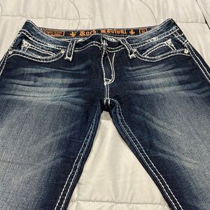 Rock Revival Dark Wash Denim with White Stitching